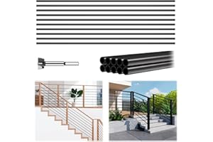 EGADIS 10 Pack 6 FT x 5/8 inch Aluminum Stair Balusters Round Horizontal Bar Baluster Matte Black Hollow Stair Spindles for Indoor Outdoor Deck Railing