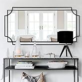 Autdot Large Black Mirror for Living Room, 60'' x 30'' Decorative Wall Mirror with Metal Frame, Elegant Scalloped Mirror for 
