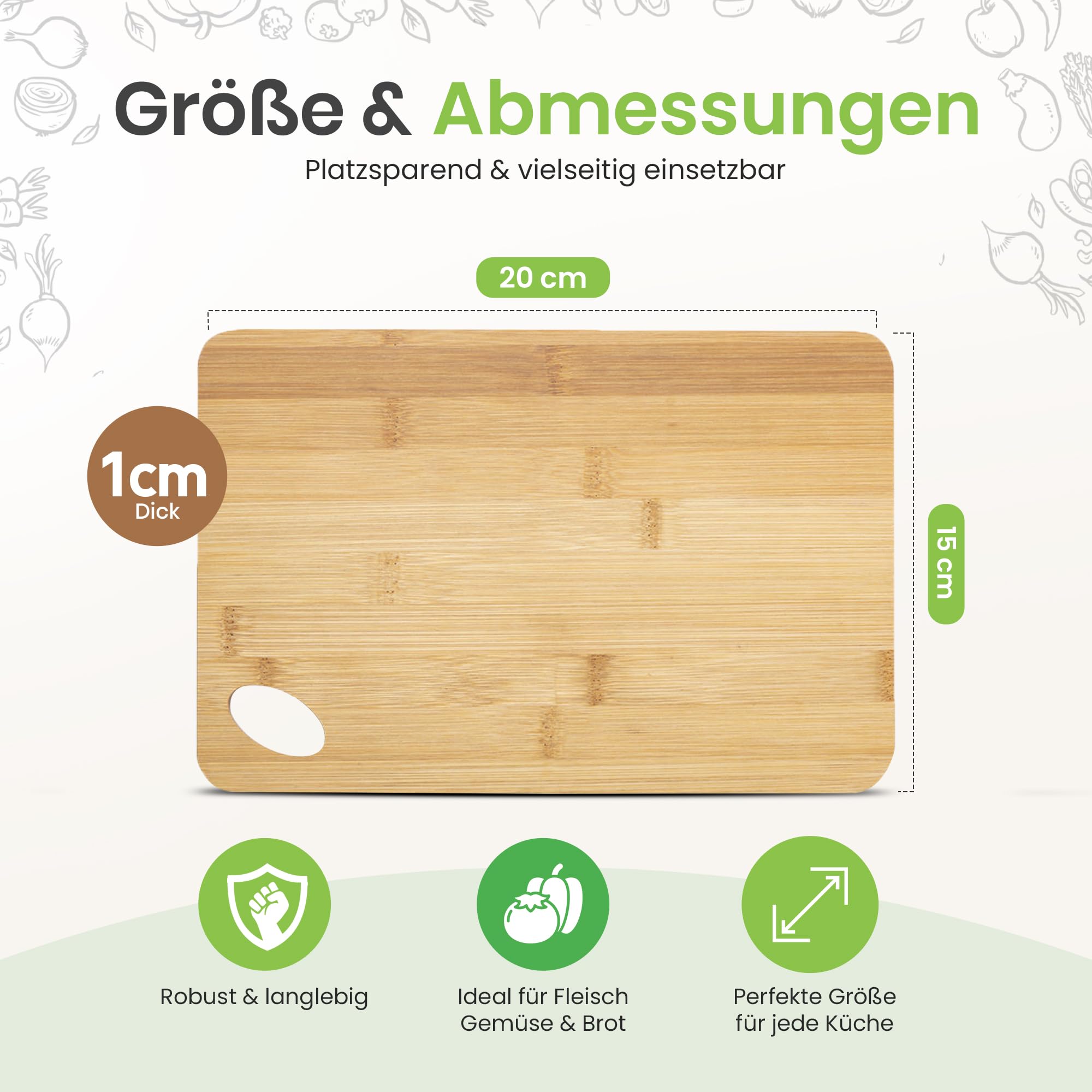 CABBEL Bambus Schneidebrett 20x15 cm – Holzschneidebrett klein, beidseitig nutzbar mit Griffloch, nachhaltiges Küchenbrett Holz für Frühstück, Obst & Snacks 2
