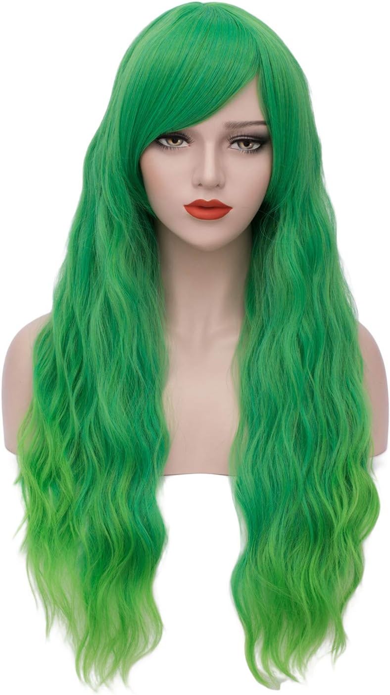 Green Wigs for Women Long Fluffy Wavy Colored Wig Pastel Color Hair Cosplay Wigs for Girls with Wig Cap Z152I