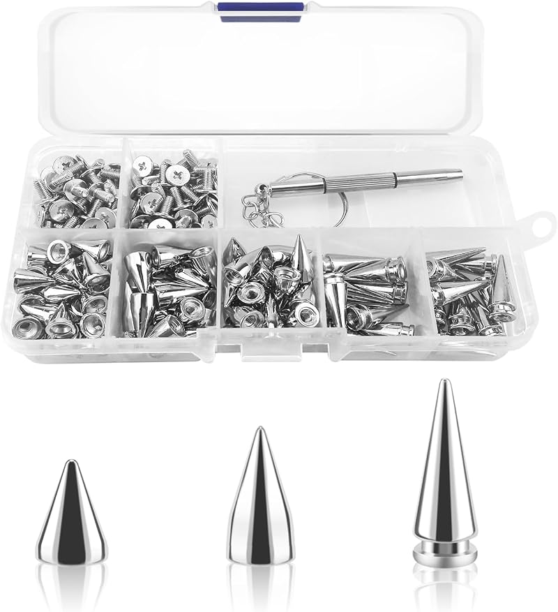 Boloest 100pcs Silver Metal Cone Spikes Studs for DIY Leather Craft