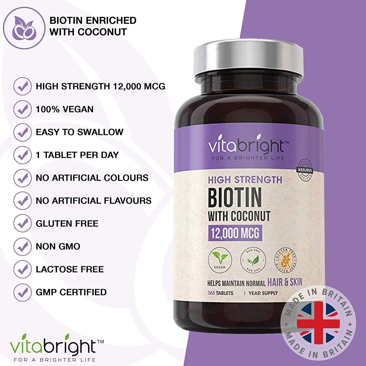 VitaBright Biotin Hair Growth Vitamins, 400 count (Pack of 1) - Image 3