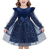 Gyrategirl Toddler Girl Long Sleeve Tulle Velvet Princess Dress Fall Winter Sequins Tutu Party Dresses for Birthday Christmas