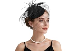 REVKOKMX Fascinator Hat Veil Feather Fascinator Tea Party Bridal Wedding Veil Retro Hat Pillbox Derby Hats for Women