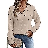 Dokotoo Women's Fall Sweaters 2025 Long Sleeve V Neck Casual Tops Ribbed Knit Comfy Fuzzy Pullover Floral Sweater
