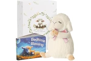 Sawnfay Baptism Gifts, Baptism Gifts for Girls and Newborn Baby, Christening Gifts Set, Dedication Gifts Set, 7" Praying Lamb Plush Toy and Bedtime Blessing Book in Keepsake Gift Box