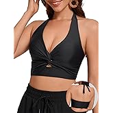 Women Halter Tankini Tops Bathing Suit Top Swim Bikini Top Only Swimsuit Built in Bra