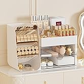 Makeup Organizer with Brush Holder for Vanity,Countertop Makeup Organizer with Drawers,Spacious Cosmetic Display Case,Perfect Storage Solution for Your Beauty Essential