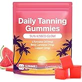 Valleylux Daily Tanning Gummies - Enhance Natural Tan, Nourish & Protect Skin - with L-Tyrosine & Beta-Carotene - Sun-Free Glow - Watermelon Flavor, 60 Count