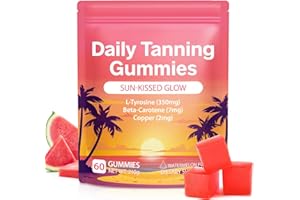 Valleylux Daily Tanning Gummies - Enhance Natural Tan, Nourish & Protect Skin - with L-Tyrosine & Beta-Carotene - Sun-Free Glow - Watermelon Flavor, 60 Count