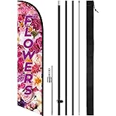 Tingjoo 15FT Flowers Feather Flag Pole Kit for Outdoor Advertising Feather Banner with Fiberglass Pole Kit and Ground Spike for Outdoor Event Planning