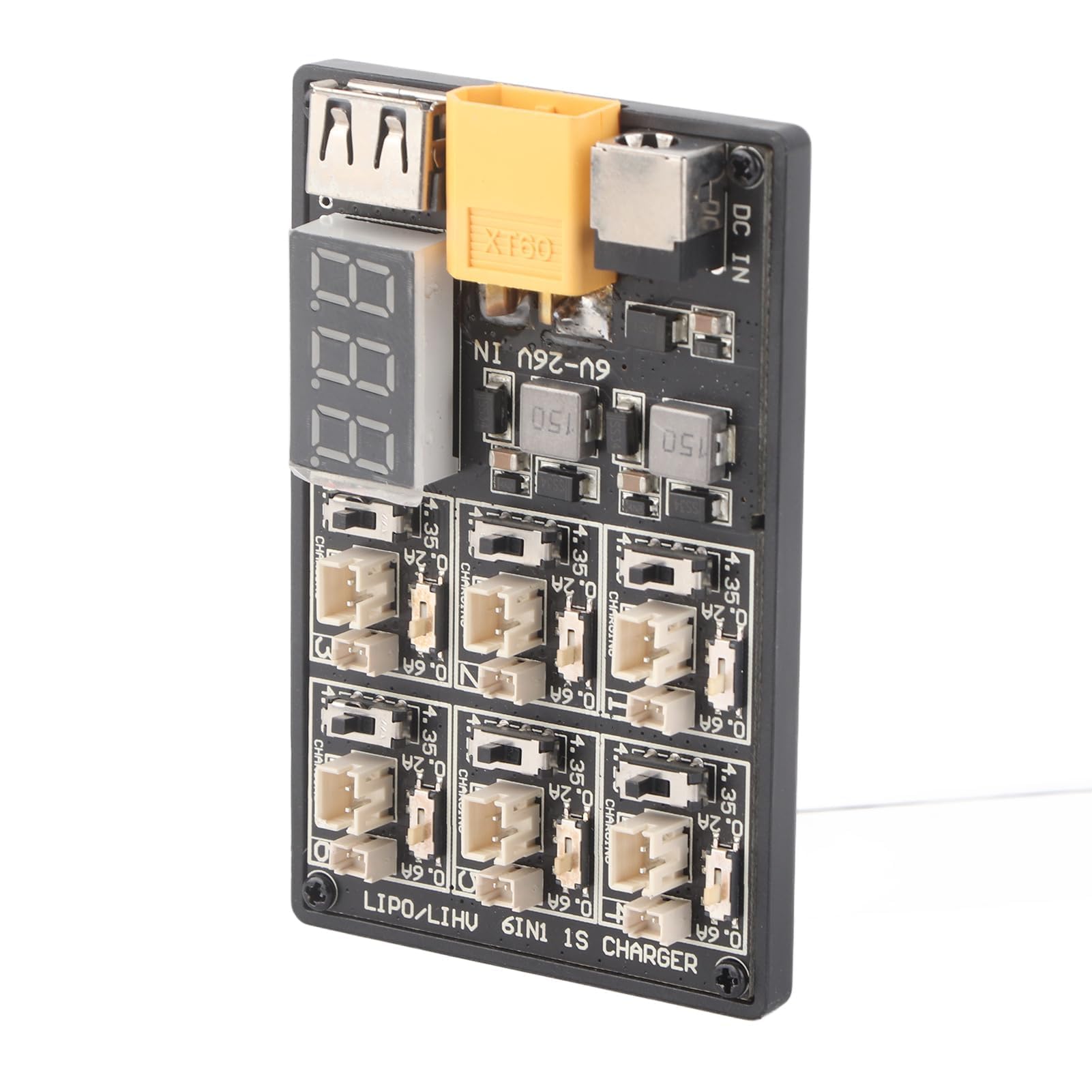 LiPo Battery Charging Board, 6 in 1 High Efficiency 1S LiPo Charger RC Accessory with USB Interface for Mobile Phone, Tablet, Airplane Model Charging