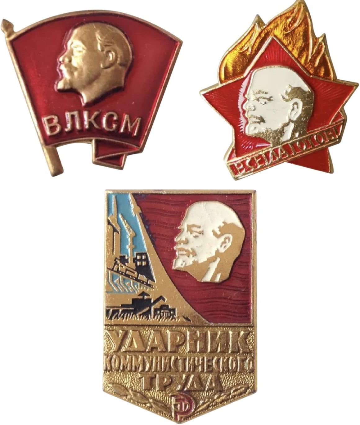 Pack of 3 x Flag of Vladimir Ilyich Lenin USSR COMMUNIST MARXIST SOCIALIST metal pin badges