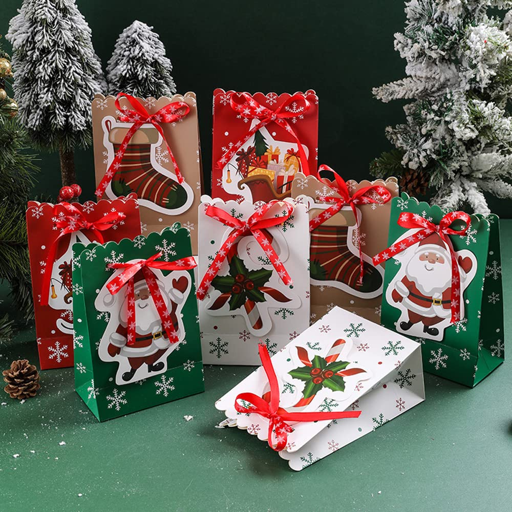 DZOZO 16 Pcs Christmas Gift Bags Xmas Gift Bags Christmas Party Gift Boxes Christmas Paper Candy Gift Boxes Gift Candy Bags for Christmas Favors Xmas Party Candy Bags Favour Bags