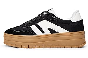 LUCKY STEP Women's Platform Gum Thick Sole Fashion Sneakers Classic Retro Rubber Low Top Casual Tennis Skate Walking Shoes