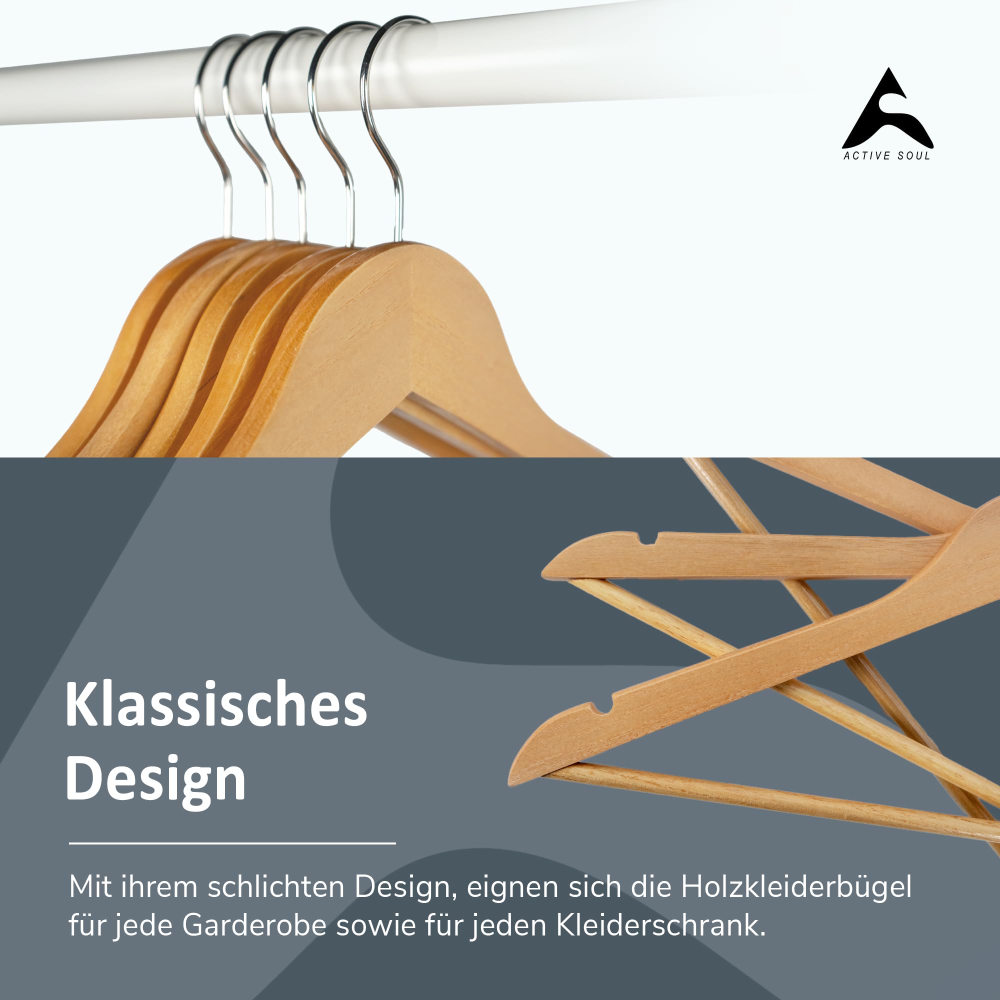Kleiderbügel Holz 20er Set – Holzkleiderbügel mit Einkerbungen & rutschfeste Mittelstrebe für Hosen – Platzsparende Natur Holzbügel & 360° drehbar – Für Kleider, Shirts, Anzüge, Hemden, Blusen & Hosen 2