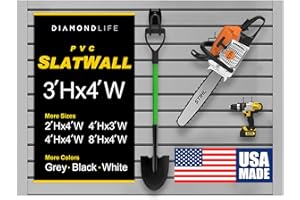 DLDIRECT 3'H x 4'W Slatwall Panel Garage Wall Organizer: Heavy Duty Wall Mounted PVC Wall Rack, Interlocking Slat Wall Paneling for Garage Wall Storage, Slatwall Board, Slatwall Shelves System - Grey