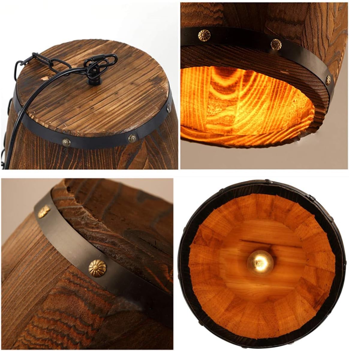 Wood Wine Barrel Chandelier Whiskey Barrel Pendant Lamp ,Hanging Rustic Ceiling Lamp Light Fixtures, Hanging bar Lights for Kitchen, Cafe ,Living Room, ,Restaurant,Bedroom (M): Home Improvement
