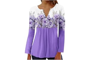 GENERIC Womens Tunic Tops 2023 Long Sleeve T Shirts Cute Print Tees Loose Fit Trendy Henley Tshirt Casual Dressy Blouses