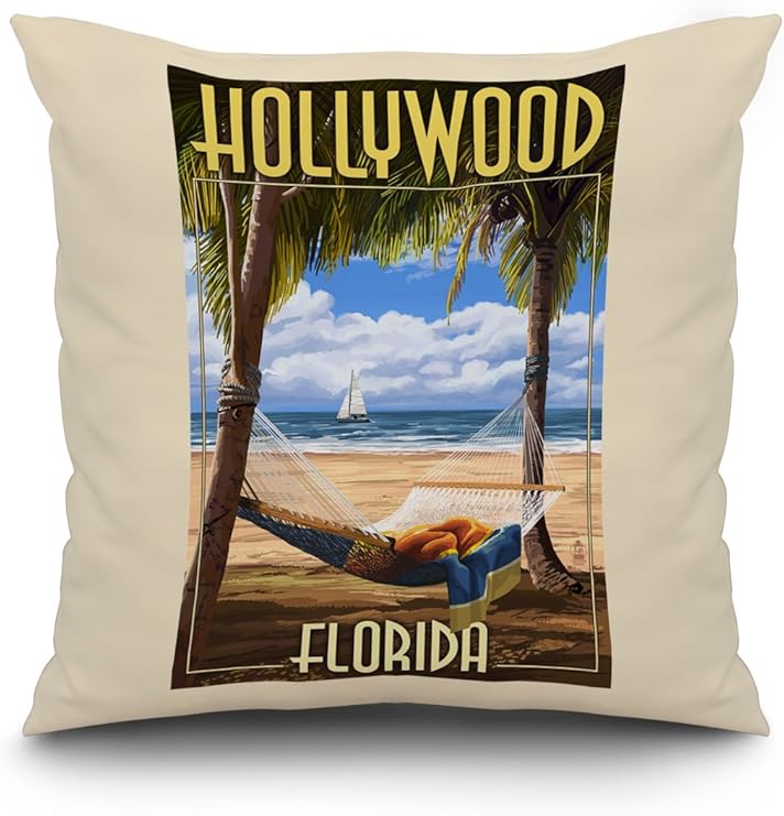Amazon ハリウッド フロリダ州 Palms And Hammock 18 X 18 Pillow Natural Border Lant 3p Pw Nl 18x18 キッチン用品 オンライン通販