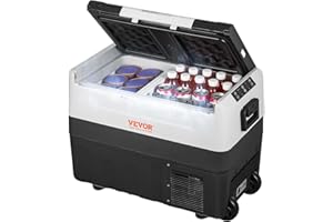 VEVOR Car Refrigerator, 12 Volt Car Refrigerator Fridge, 48 QT/45 L Dual Zone Portable Freezer, -4℉-50℉ Adjustable Range, 12/24V DC and 100-240V AC Compressor Cooler for Outdoor, Camping, Travel, RV