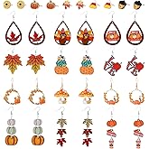JOICEE 34 PCS Fall Thanksgiving Earrings Set,Autumn Earrings Set Pumpkin Turkey Maple Leaf Sunflower Wooden Dangle Earrings Stud Jewelry Earring Double Sided Print for Women Decor Halloween Party Gift