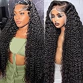 tsiyu 13x6 Deep Wave Lace Front Wigs Human Hair Pre Plucked Pre Bleached Deep Curly Human Wigs for Women 180 Density HD Full 