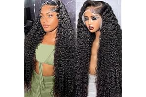 tsiyu 13x6 Deep Wave Lace Front Wigs Human Hair Pre Plucked Pre Bleached Deep Curly Human Hair Wigs for Women 180 Density HD Full Lace Frontal Wig With Baby Hair 28inch