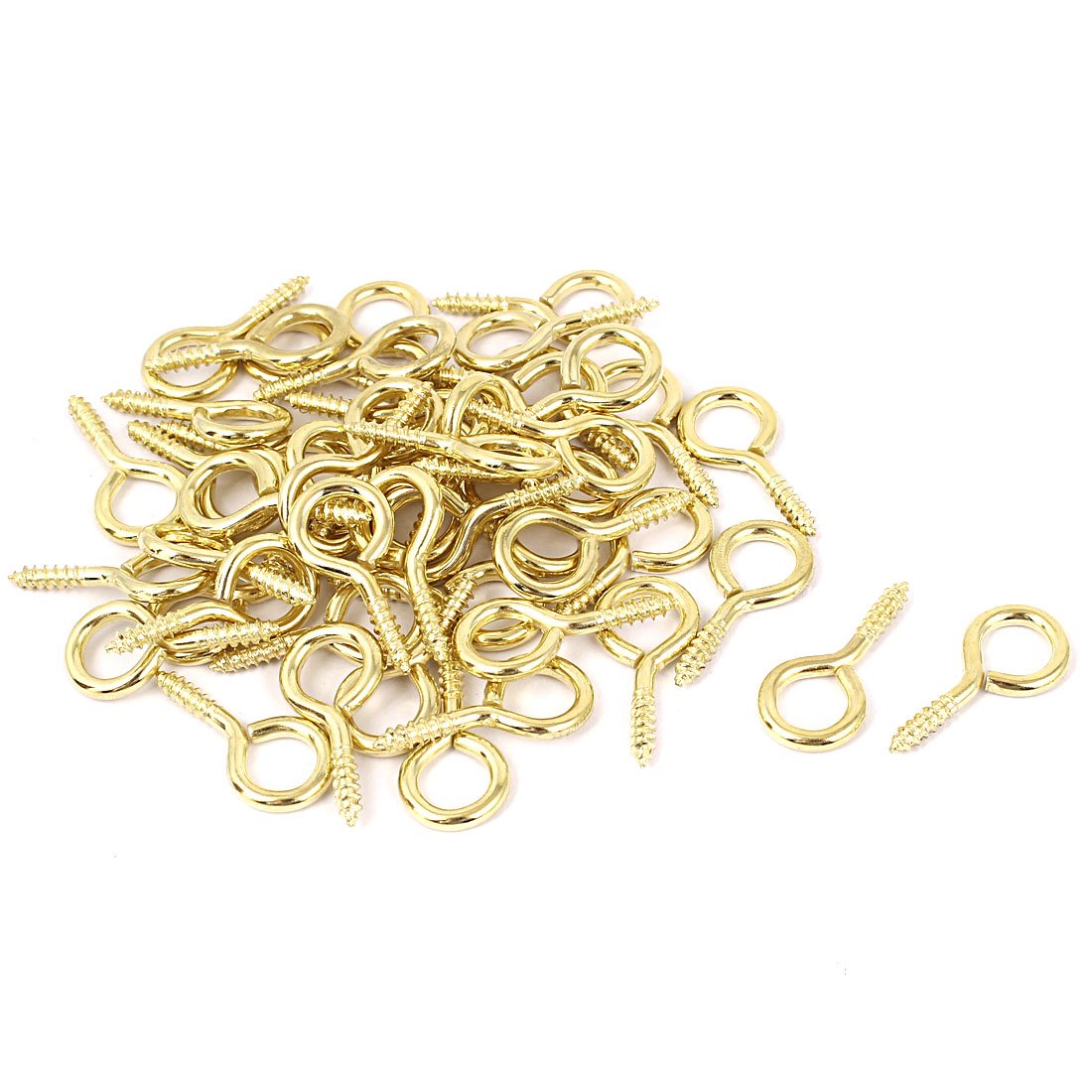 Sourcingmap 0.12"x1.1" Screw Eye Hooks Self Tapping Screws Screw-in Hanger Eye-Shape Hooks Golden 50pcs
