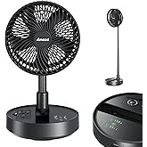 AMACOOL 8'' Foldable Oscillating Fan, 10000mAh Battery Operated with Remote & Timer, Height Adjustable Portable Standing Fan, Quiet USB Output for Camping RV Picnic Home Office Outdoor