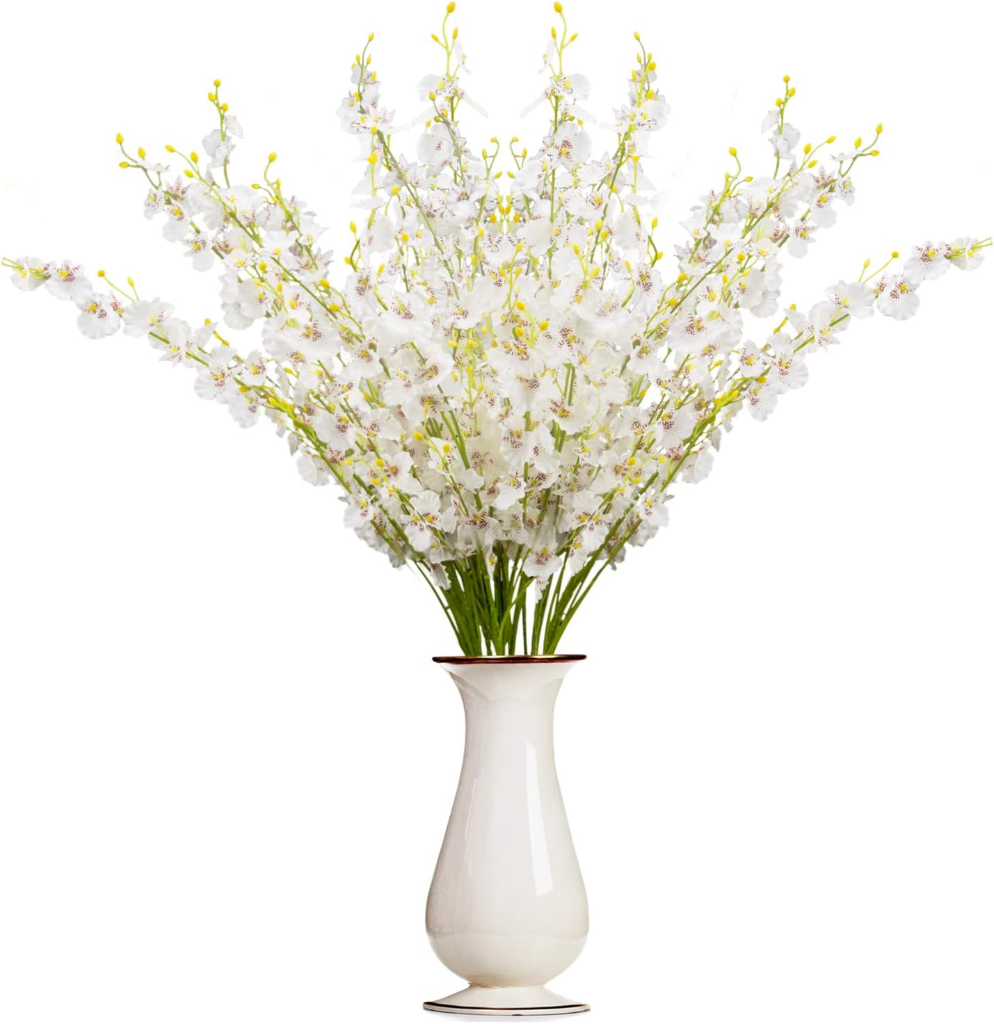 BUSSLANDY Faux Orchid Flowers Artificial Dancing Lady Orchids 10 Pcs Silk Fake Flower Real Touch for Wedding Home Party Decor Butterfly Flower Arrangement(White)