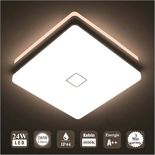 ouesen led 24w lampara de techo resistente al agua moderna led luz de techo cuadrado delgada 2050lm blanco natural 4000k para bano dormitorio cocina