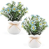 Vnezakl Artificial Daisy Flowers Potted Fake Plants Indoor Outdoor UV Resistant Faux Silk Bouquets All-Season Home Decor for Vase Table Desk Garden Party