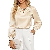 JASAMBAC Women's Satin Silk Blouses, Dressy Casual Long Sleeve Shirts, Trendy Business Work Tops Office Formal Spring Outfits