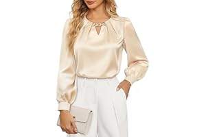 JASAMBAC Women's Satin Silk Blouses, Dressy Casual Long Sleeve Shirts, Elegant Business Work Tops Office Formal Fall Outfits