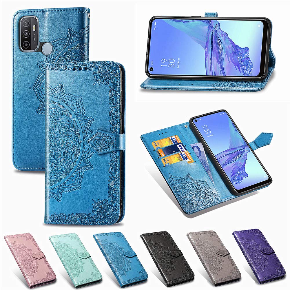 SHIEID Case for OPPO A53 2020 Wallet Case, Wallet Cover Magnetic Closure and Flip Stand Case, Premium 3D Vintage elegant print Phone Shell Cases Suitable for OPPO A53 2020, Blue