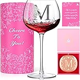 Personalized Wine Glass with Compact Mirror Gift for Women, Monogrammed A–Z Initial Wine Glass, Custom Wine Gifts for Her, Birthday Gifts for Mom, Sister, Friend, Christmas, Anniversary Presents