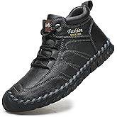 MVIOBUY Men's Leather Handmade Lace Up Ankle Boots Retro Round Toe Hand Stitching High Top Sneakers Outdoor Hiking Working Driving Casual Chukka Boots