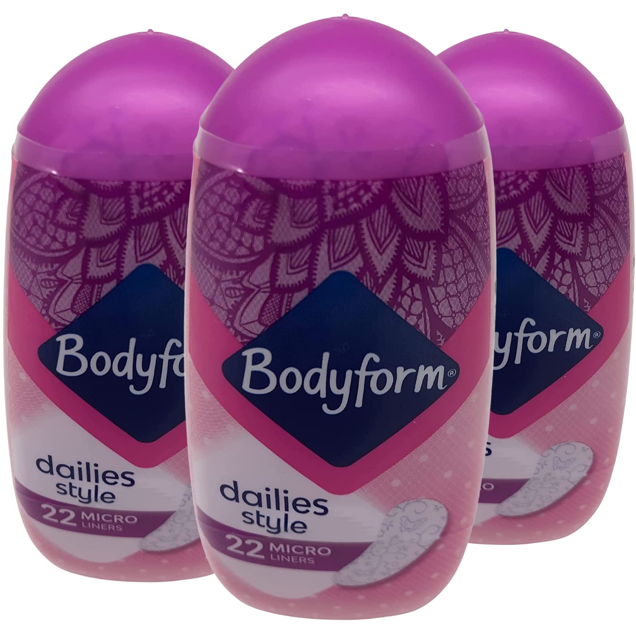 Bodyform Micro Liners Dailies Style Panty Liners for Women x22 Discreet Liners Per Pack Multipack Bulk Buy Containing 3 Packs (66 Pant Liners Total)