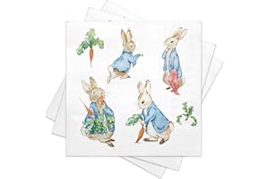 RUSPEPA 50 Pcs Easter Bunny Napkin Paper, 3 Ply Rabbit and Carrot Design Disposable Cocktail Napkins for Easter Party, Baby S