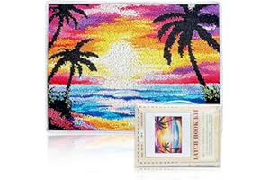 ORIGACH Sunset by The Beach Latch Hook Rug Kit for Adults Printed Rug Making Kit Handmade Carpet Tapestry Cover with Hook Latch and Preprinted Canvas, Home Arts Crafts Sofa Decor, 20.5x15inch