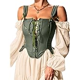 ChiaoLezhee Women's Vintage Corset Top (Size 2-28), Stretchy Plain Lace-Up Bustier for Ren Faire & Casual Outfits