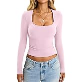 EasyGala Womens Cotton Tops Long Sleeve T Shirts Square Neck Y2k Tops Slim Fit Going Out Fall Fashion Clothes 2026