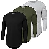 Mens 3 Pack Plain Cotton Shirts Short Sleeve Casual Crew Neck T-Shirts Hipster Hip Hop Longline Tees Drop Cut Curved Hem