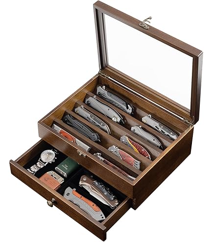 Triceratops Vitrine à Couteaux Avec Porte En Acrylique Transparent Verrouillable, Support Mural Pour Couteaux De Poche Pour Rangement, Collection, Peut Contenir Jusqu'à 7 Couteaux (jaune