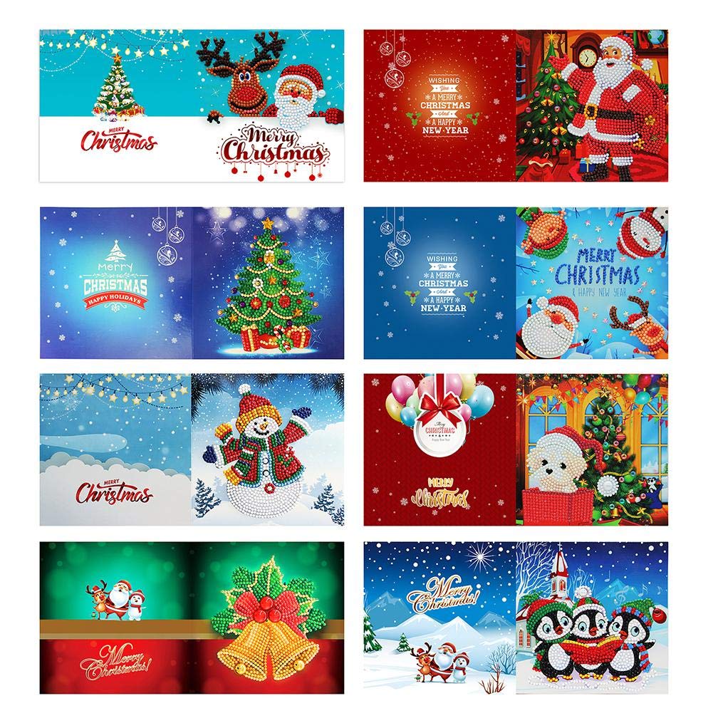 ycyingcheng Xmas Greeting Cards Embroidery Kits, 5D Diamond Painting Christmas Cards, DIY Special Shaped Diamond Painting Embroidery Mother Day Gift, 8PCS