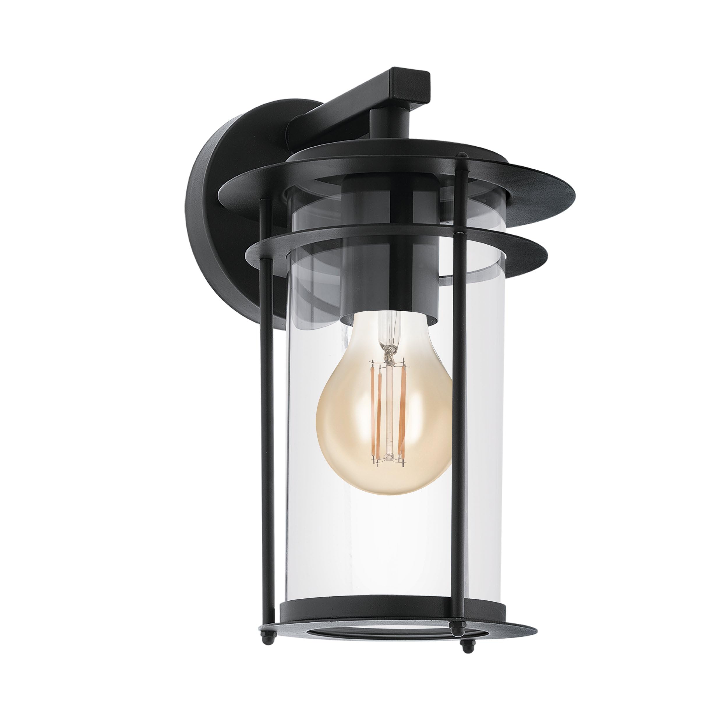 Eglo Valdeo Outdoor Wall Lamp, Porch Lighting, Black Galvanized Steel and Clear Glass Lantern, E27 Socket, IP44