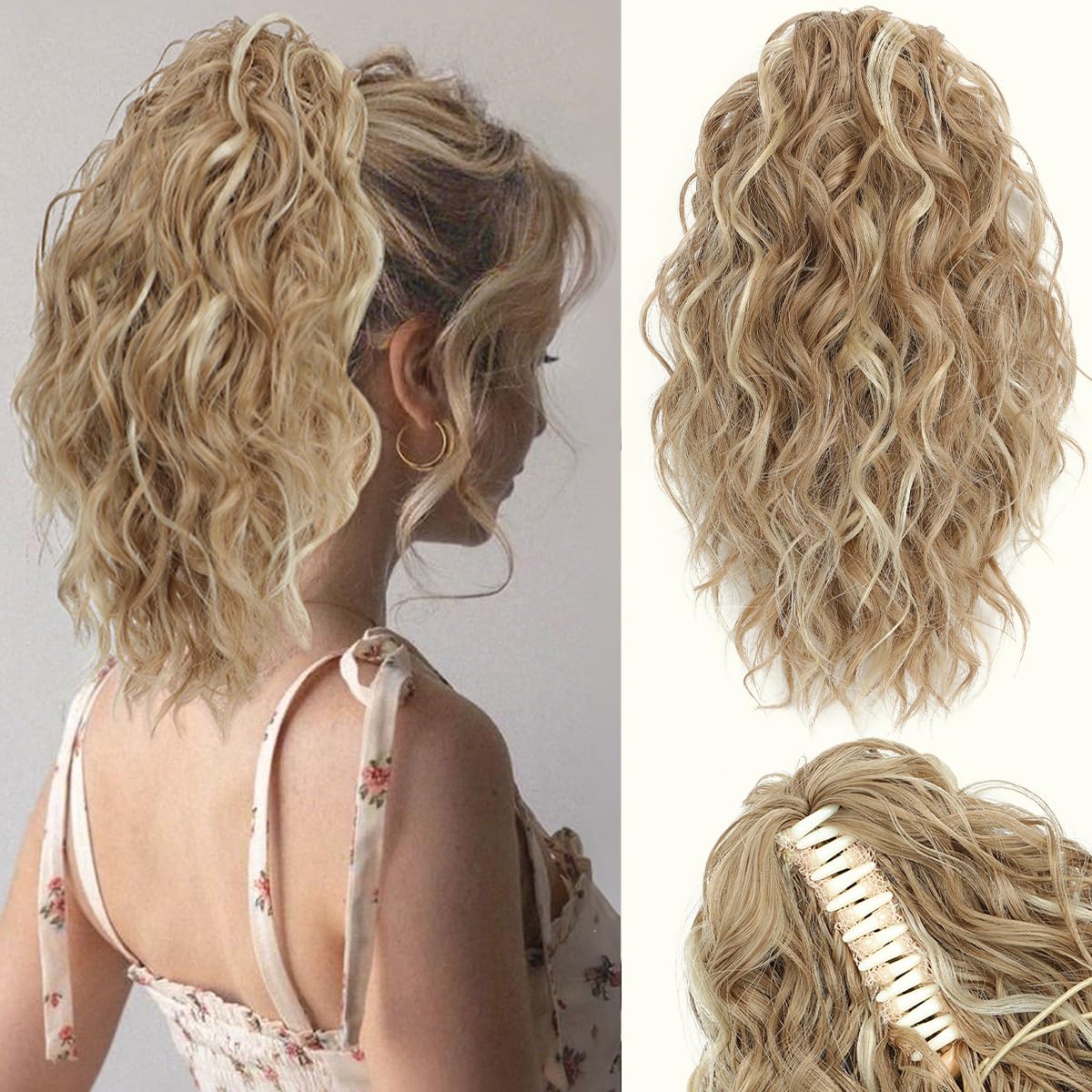 VEGALILY Ponytail Extension 12 inch Clip in Ponytail Short Curly Claw Clip Ponytail Hair Extensions Synthetic Drawstring Ponytail Hair Pieces for Women Daily Use — image 1