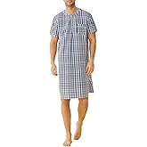 Latuza Men's Plaid Nightshirt Cotton Sleep Shirt