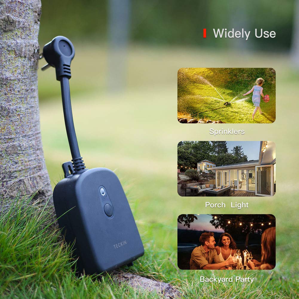Outdoor Smart Plug, TECKIN Outdoor Wi-Fi Outlet with 2 Sockets, Compatible with Alexa, Google Home, Wireless Remote Control/Timer by Smartphone, IP44 Waterproof, FCC/RoHS Certified: Industrial & Scientific